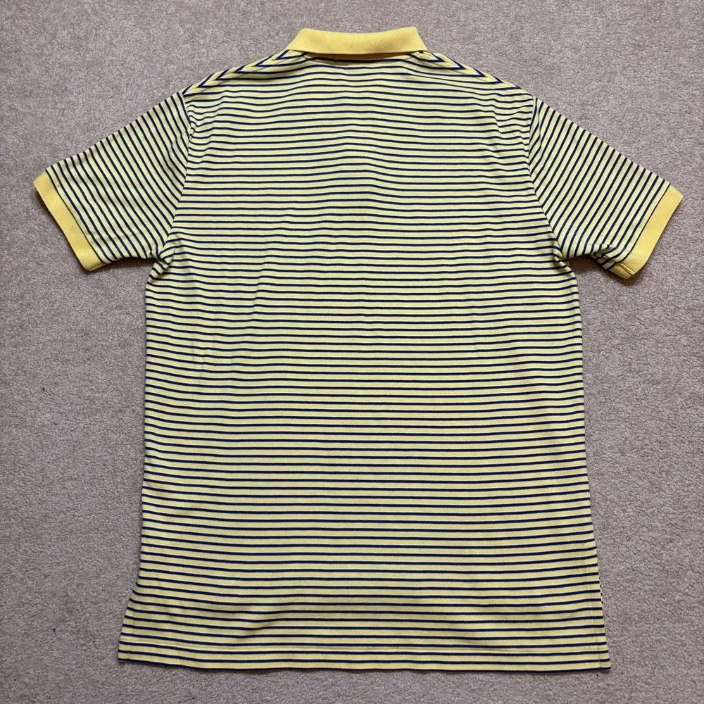 Polo Ralph Lauren Polo Shirt Mens Medium Yellow Blue Stripe Pique Cotton